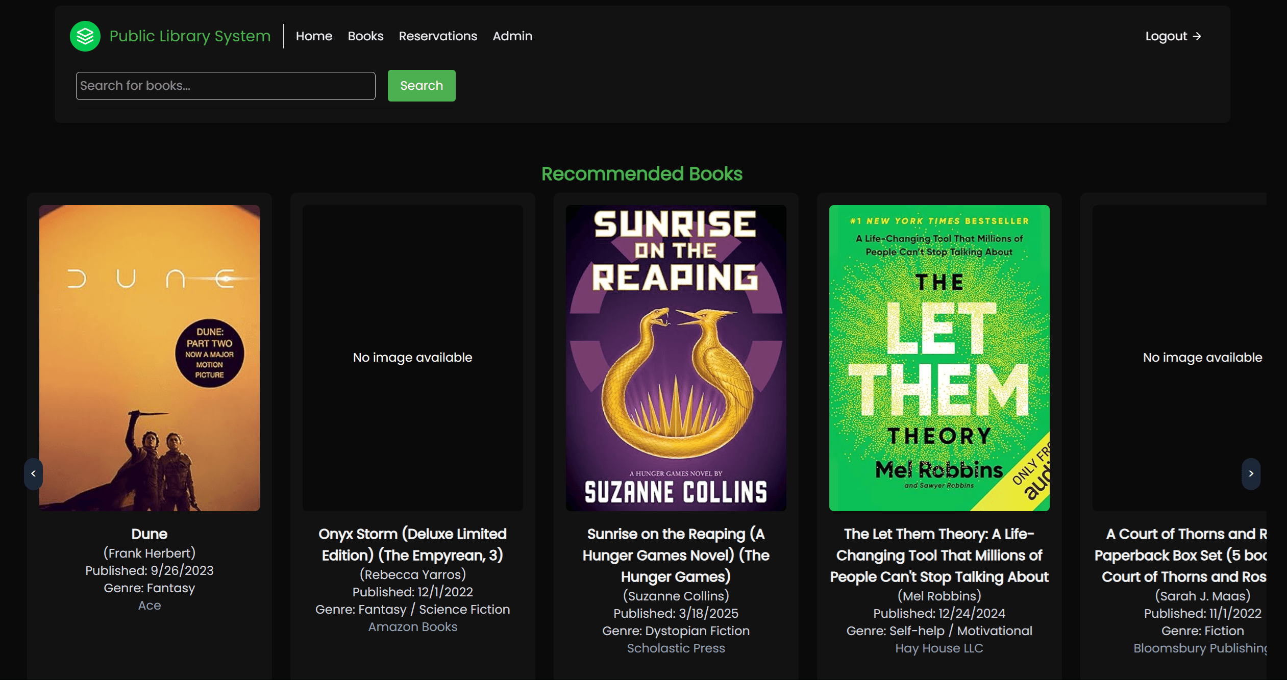 A screenshot of the Public Library System project
